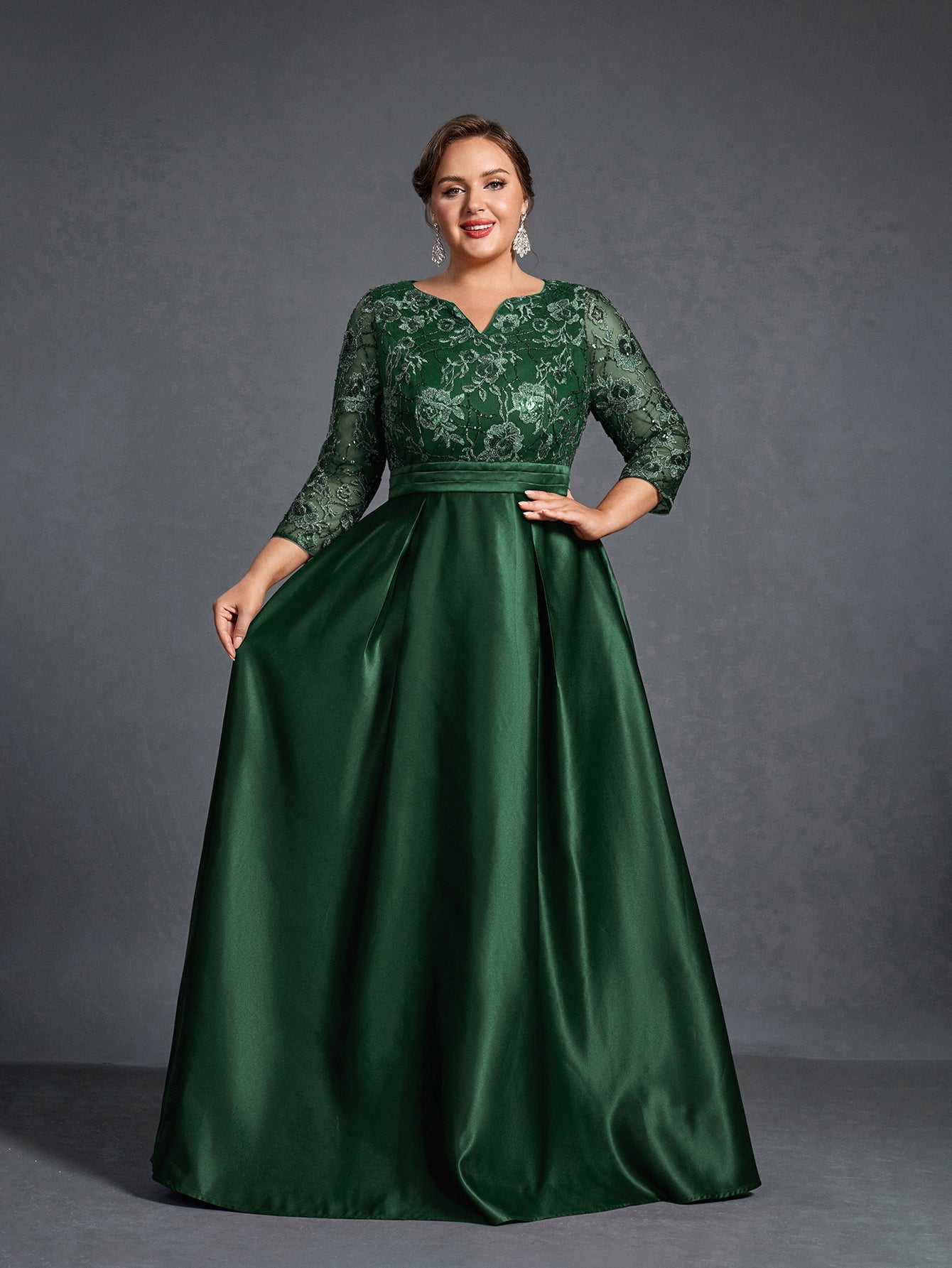 Plus Womens' Evening Gown: Allover Sequin-Embroidered Bodice & Satin Purple / 3XL Plus Womens' Evening Gown: Allover Sequin-Embroidered Bodice & Satin Purple / 3XL