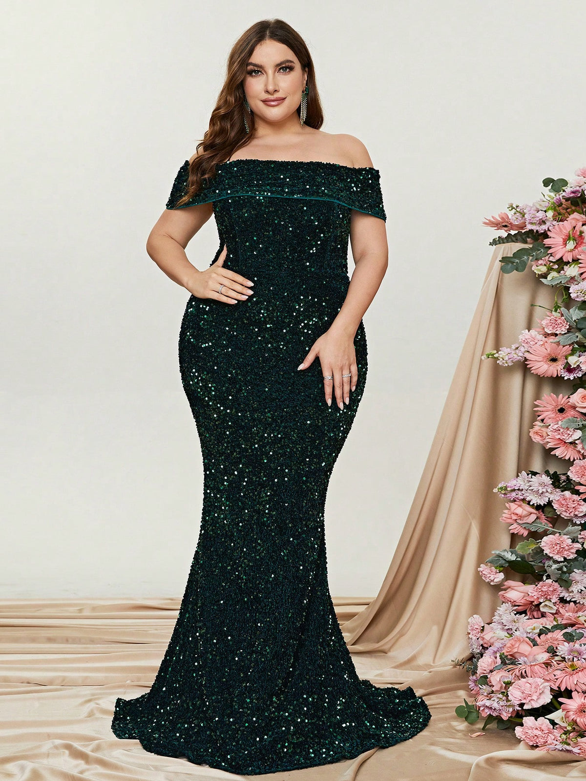 Plus Off Shoulder Mermaid Prom Dress Dark Green / 5XL Plus Off Shoulder Mermaid Prom Dress Dark Green / 5XL