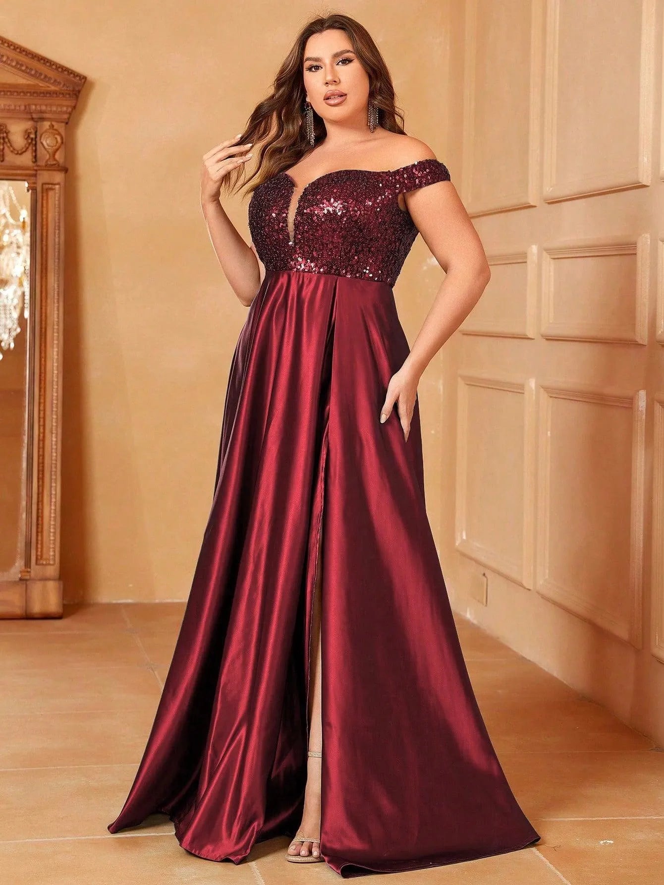 Plus Sweetheart Neckline Contrast Sequin Satin Prom Dress Curvepretty Plus Sweetheart Neckline Contrast Sequin Satin Prom Dress Curvepretty