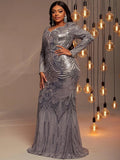 Plus Size Long Sleeve Sequin Mermaid Formal Dresses - Elonnashop