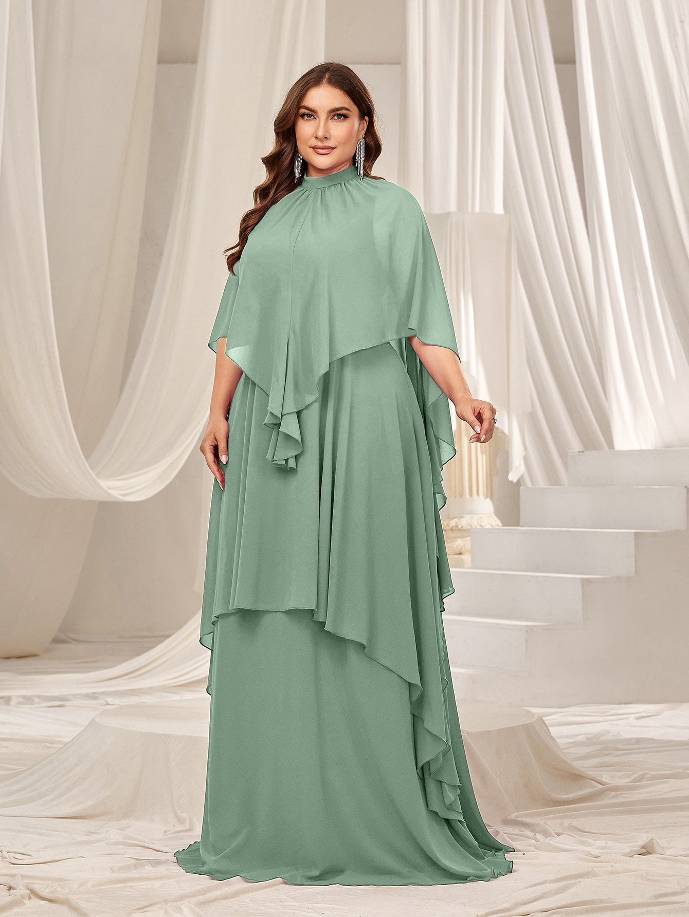 mock neck chiffon dress Baltic Born Womens Marie Mock Neck Maxi Dress | Sage Floral
