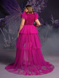 Plus Maternity Sequin Gown with Ruffled Tulle Shoulders & High-Low Skirt – Glamorous 1XL-3XL Pregnancy Photoshoot Dress