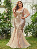 Plus Mesh Mermaid Hem Sequin Formal Dress - Elonnashop