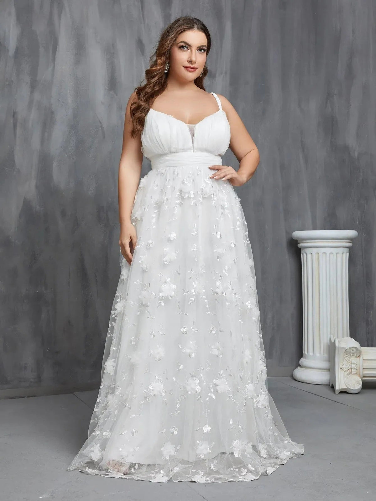 Plus Floral Applique Mesh Cami Wedding Dress