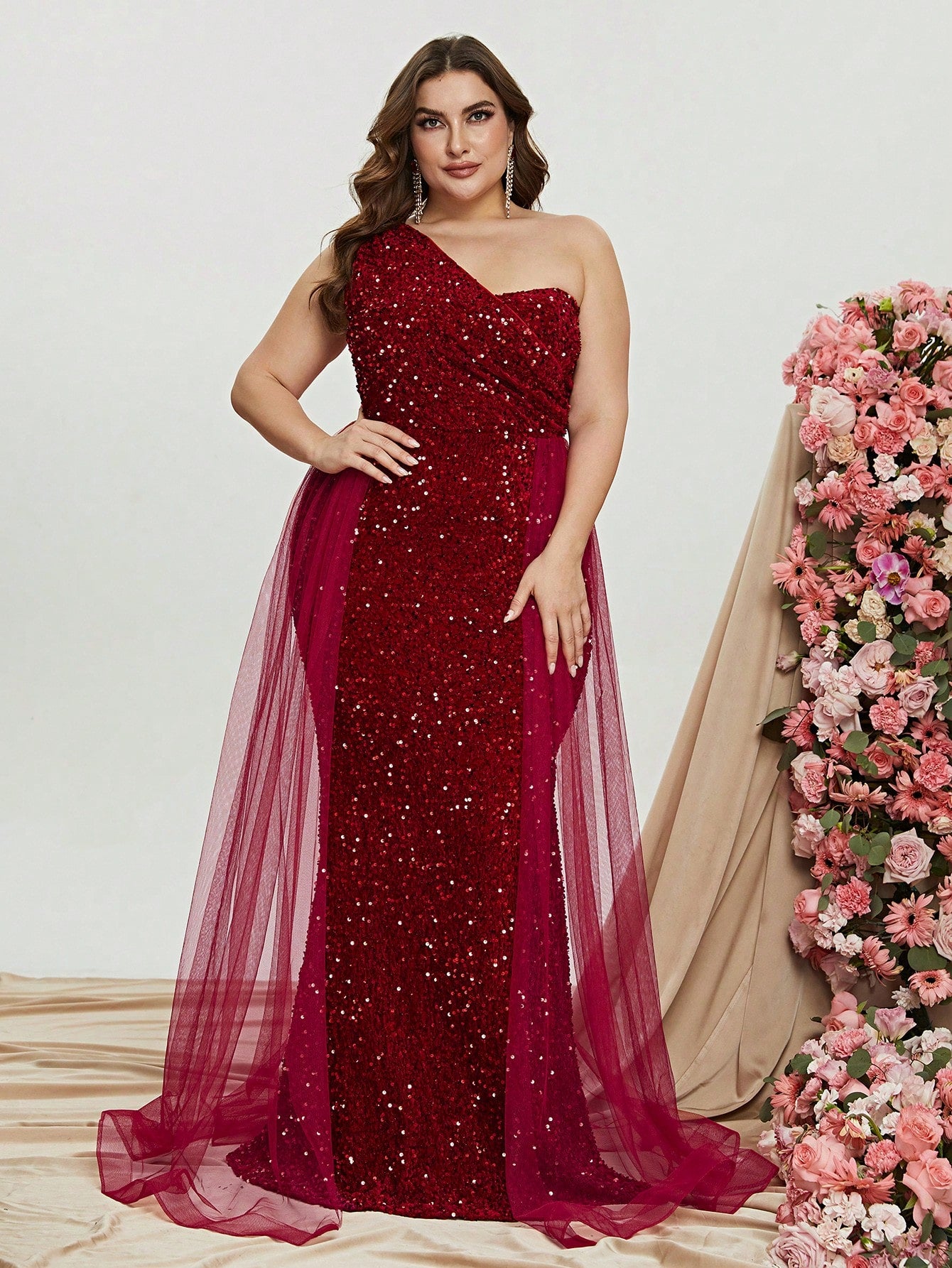 Plus Size One Shoulder Sequin Mermaid Evening Dresses