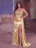 Plus Elegant Sequin Corset Satin Maxi Dress with High Slit | Spaghetti Strap Open Back Evening Gown | Formal Party & Prom Dress