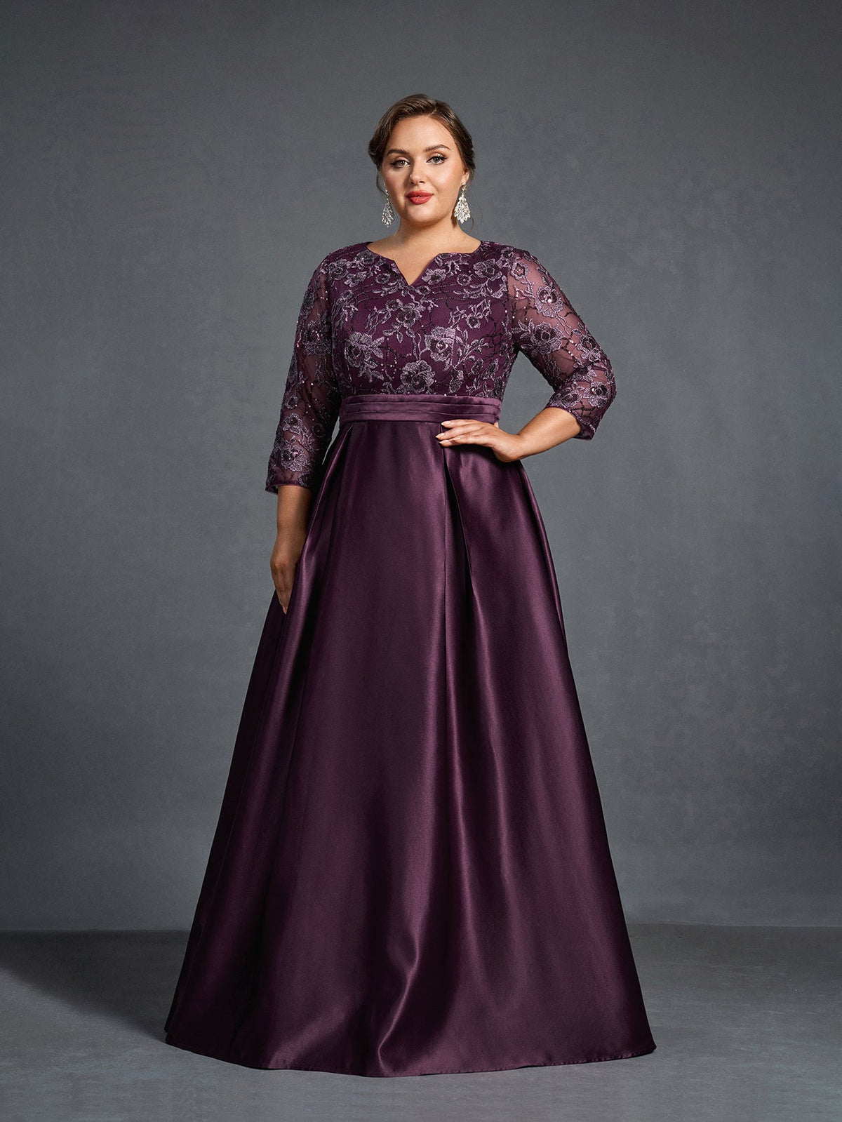 Plus Womens' Evening Gown: Allover Sequin-Embroidered Bodice & Satin Curvepretty Plus Womens' Evening Gown: Allover Sequin-Embroidered Bodice & Satin Curvepretty