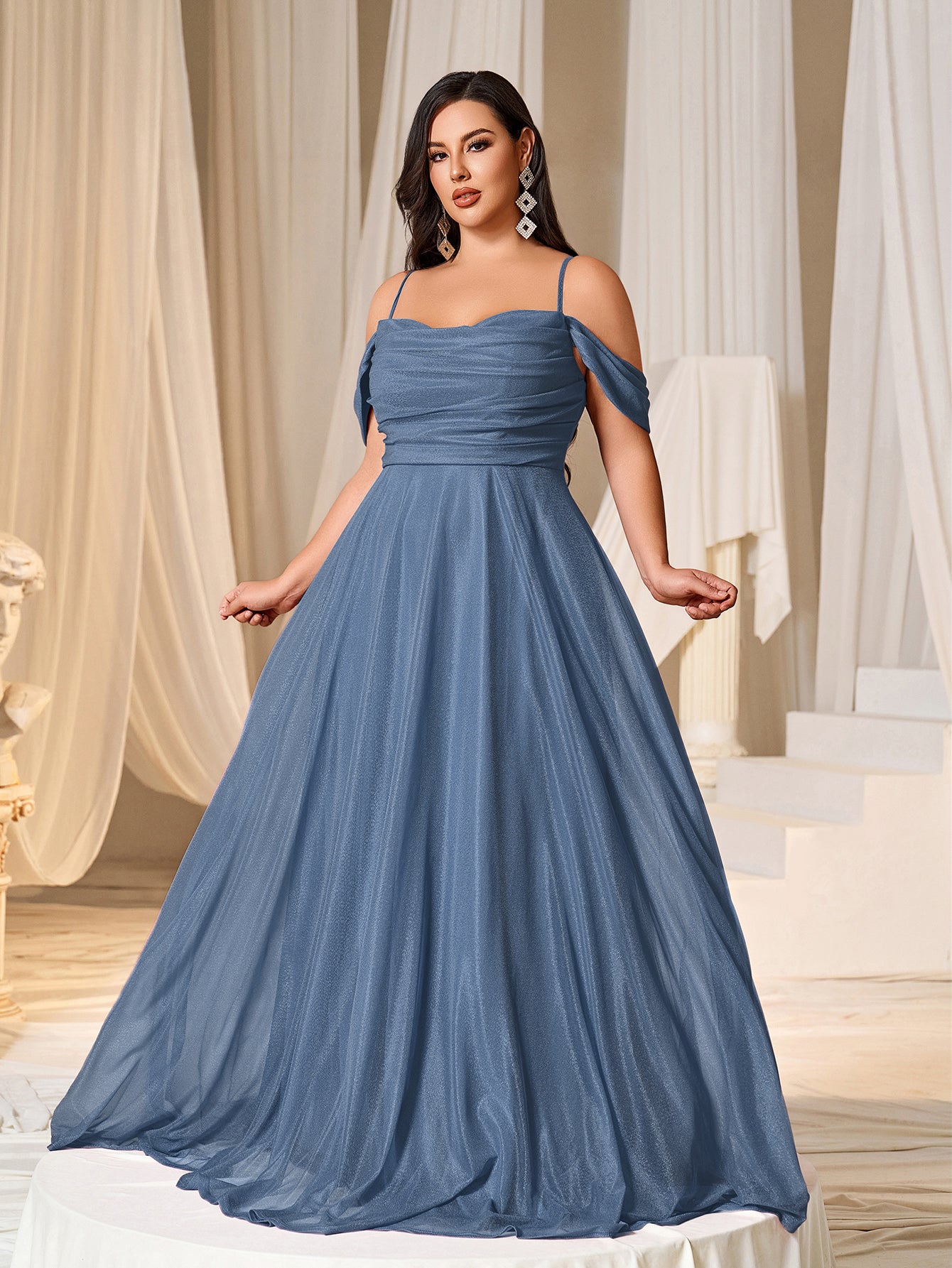 Plus Ruched Front Lace Up Back Party Cami Dress