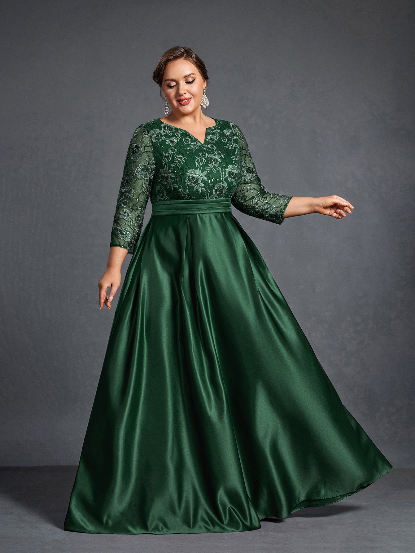 Plus Womens' Evening Gown: Allover Sequin-Embroidered Bodice & Satin Curvepretty Plus Womens' Evening Gown: Allover Sequin-Embroidered Bodice & Satin Curvepretty