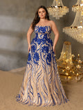 Plus Elegant Spaghetti Straps Graphic Sequin Formal Prom Dress