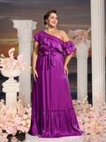 Plus Womens' Asymmetrical One Shoulder Chiffon A Line Dresses