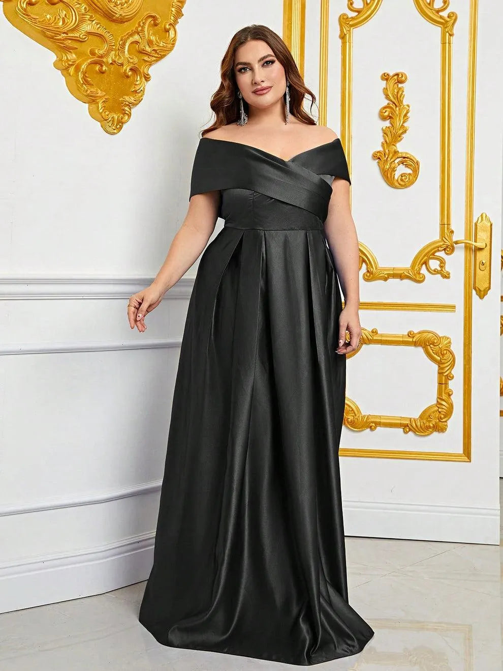 Plus Elegant Off Shoulder Satin A Line Prom Dress Hot Pink / 5XL Plus Elegant Off Shoulder Satin A Line Prom Dress Hot Pink / 5XL