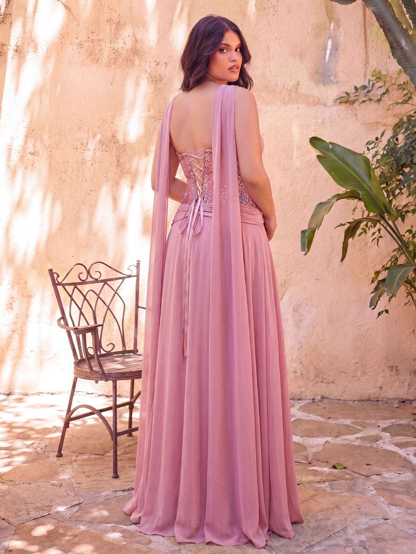 Plus Sequin Sweetheart Neck Chiffon Maxi Dress