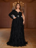 Plus Sophisticated Elegance Asymmetrical Tulle Prom Dress