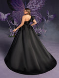 Plus-Size Dramatic Black Bridal Gowns: Asymmetrical One-Shoulder & Backless Satin Ball Dresses with Floor-Length Silhouette