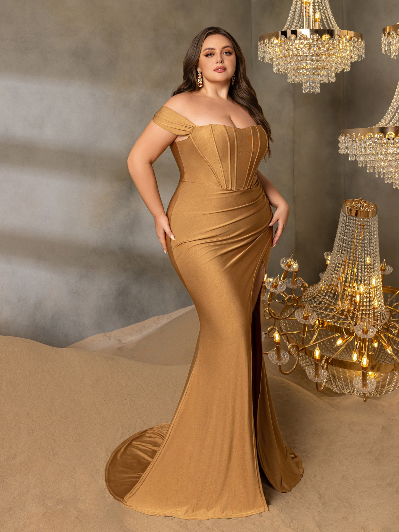 wrap party dress Gal Satin Mini - Bronze tie belt for a flattering fit Lightweight and airy chiffon fabric for effortless movement Versatile mini length for a range of occasions Exude elegance and charm in this ultra Plus Off Shoulder Ruched Wrap