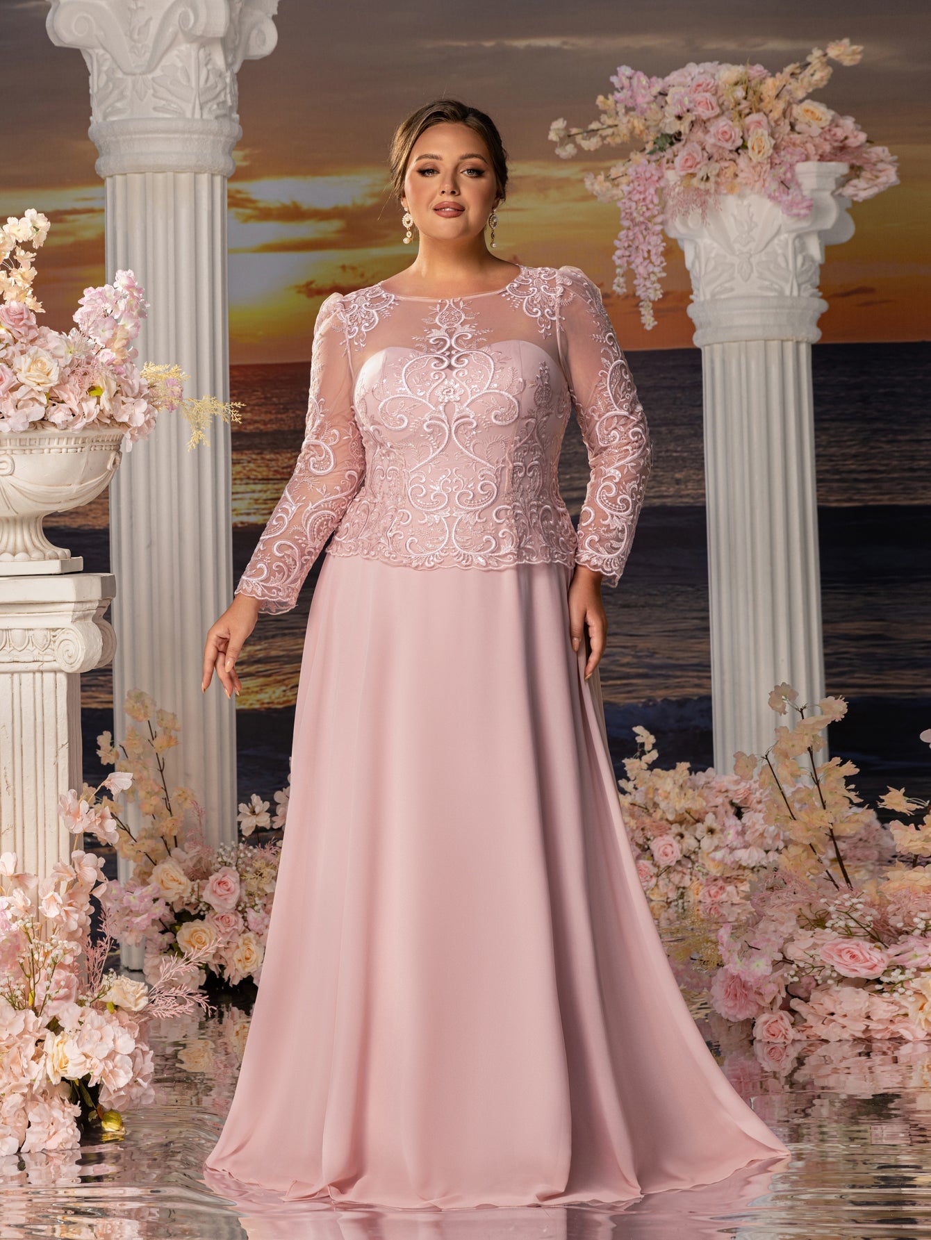 timeless evening dresses Timeless Gown with Three-Quarter Length Sleeves