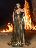 Plus Metallic Ruched Bodice Pleated Hem Formal Party Tube Dress