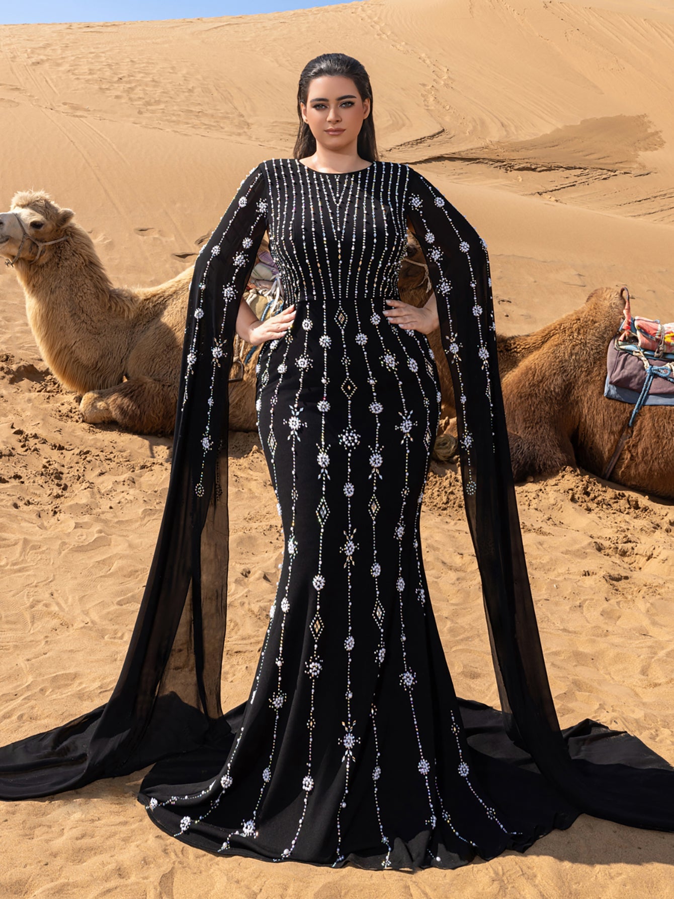 Plus Opulent Rhinestone-Embellished Evening Gown – Luxury Dress for Red Carpet Galas, Theater Premieres & Luxury Events