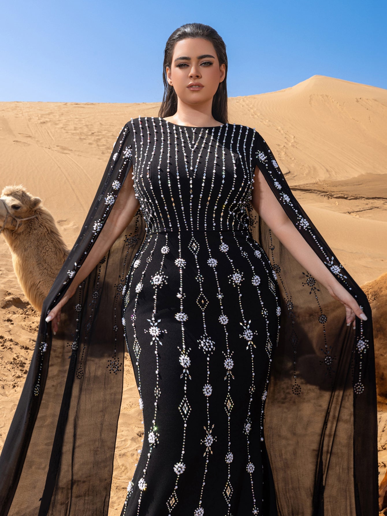 Plus Opulent Rhinestone-Embellished Evening Gown – Luxury Dress for Red Carpet Galas, Theater Premieres & Luxury Events