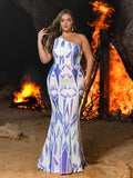 Plus Size One Shoulder Sleeveless Slit Prom Dresses