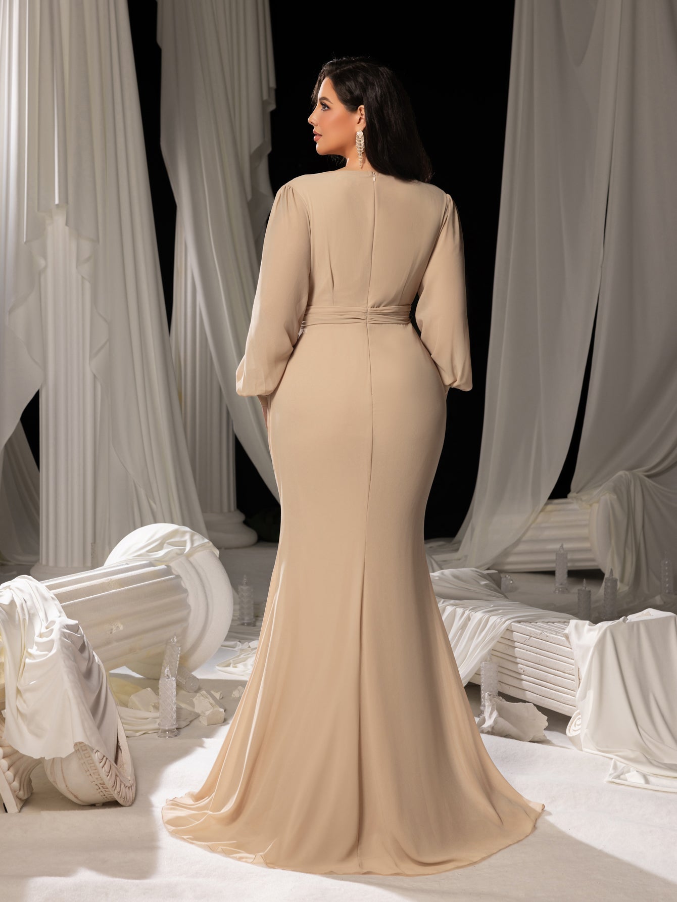 Plus Surplice Neck Lantern Sleeves Chiffon Formal Mermaid Dress Curvepretty Plus Surplice Neck Lantern Sleeves Chiffon Formal Mermaid Dress Curvepretty