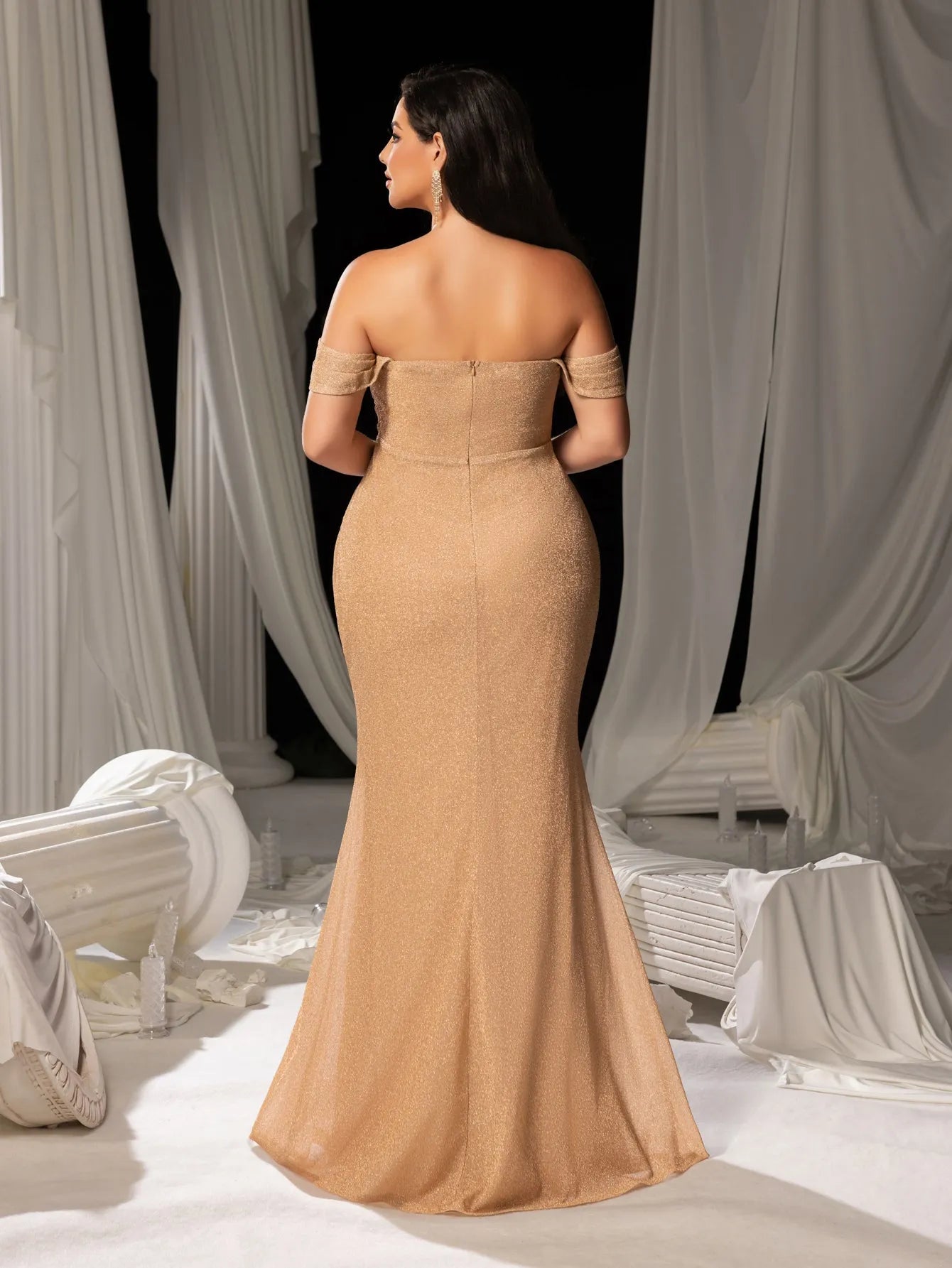 Plus Glitter Off Shoulder Split Mermaid Hem Evening Dress Curvepretty Plus Glitter Off Shoulder Split Mermaid Hem Evening Dress Curvepretty
