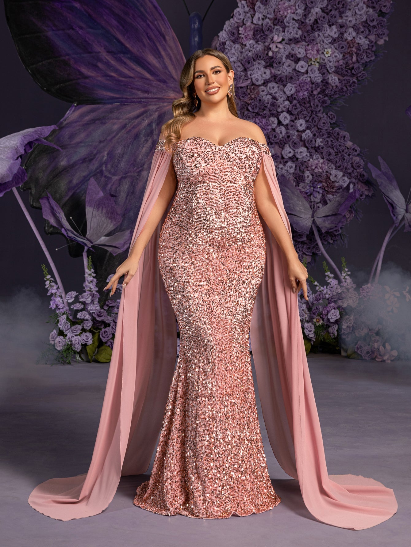 Maternity Plus Off Shoulder Cape Sleeves Mermaid Hem Sequin Formal Dr Curvepretty Maternity Plus Off Shoulder Cape Sleeves Mermaid Hem Sequin Formal Dr Curvepretty