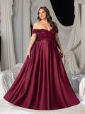 Plus Elegant Off-Shoulder Evening Gown with Sequin Embellishments â€?High Slit Satin Skirt & Back Zipper for Luxury Weddings or Evening Glam