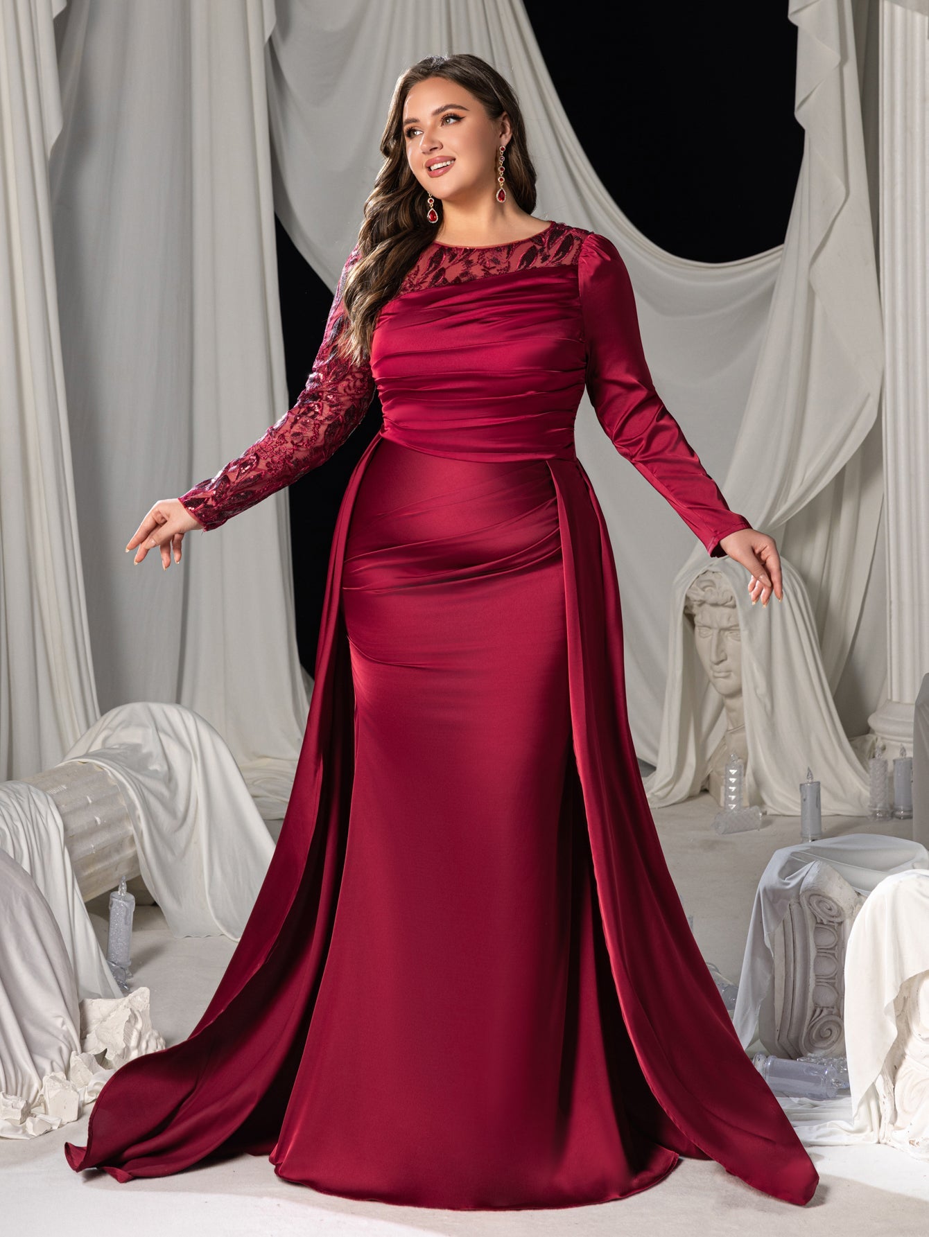 mermaid hem dress Cut Out Backless Split Thigh Mermaid Hem Glitter Dress, Wine / XS