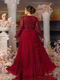 Plus Womens' Elegant A-Line Formal Dress with Long-Sleeve Lace Bodice & Chiffon Pleated Skirt