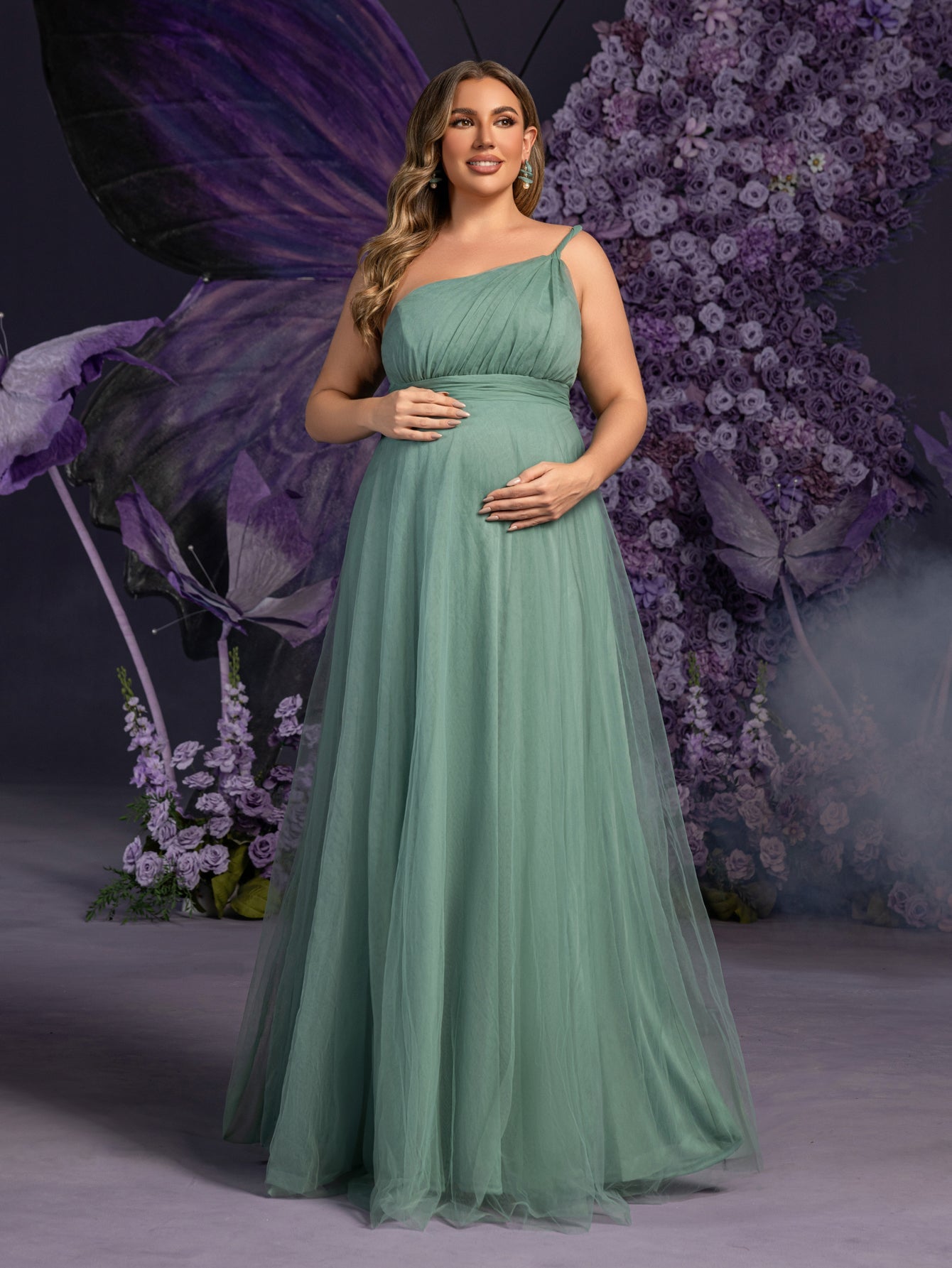 green tulle maternity dress Maternity Photoshoot Dress Emerald Green Tulle Pregnancy Gown, Boho Empire Waist Photo Outfit