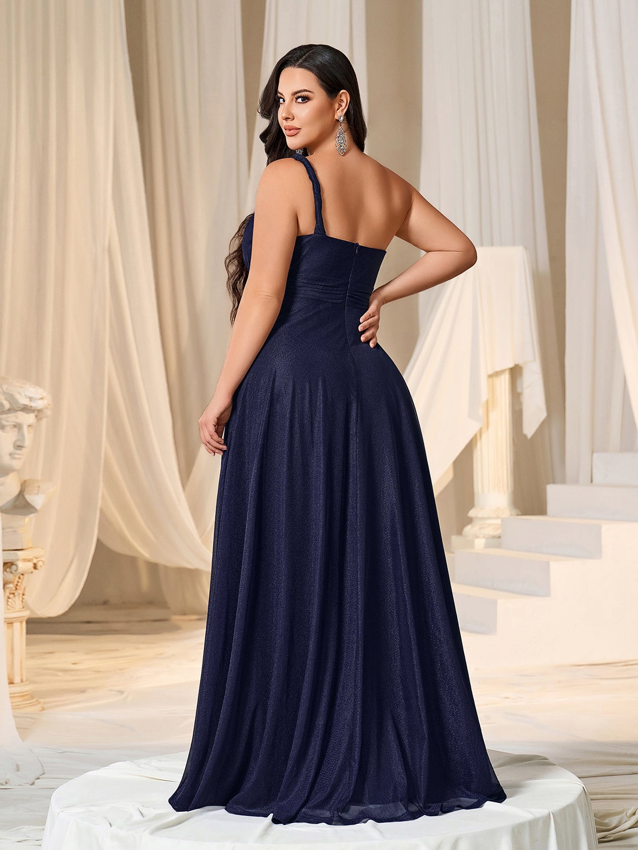one sleeve semi formal dresses ANYA One Shoulder Satin Corset Bridesmaid Semi Formal Dress main image 0
