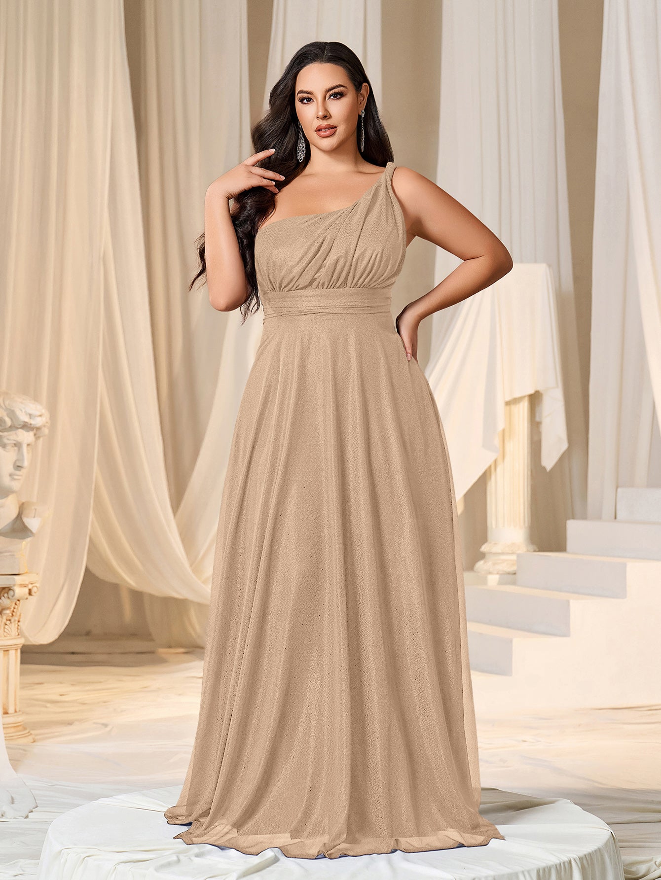 plus size one shoulder bridesmaid dress One-Shoulder Bridesmaid Dresses 2026 Chic Plus Size Sheath/Column Sleeveless Floor-Length Formal Evening Gowns with Split Side, As Pic