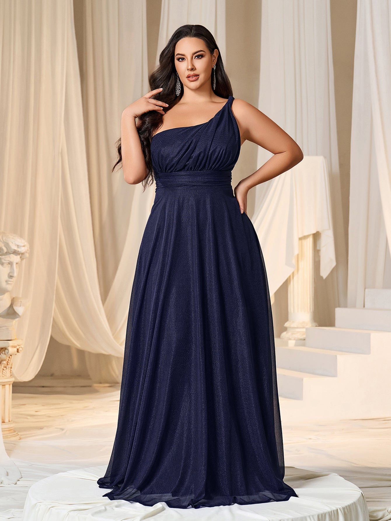 plus one shoulder dress Amania Floral Suraya One Shoulder Midi Dress Curve BLUE-PURPLE / 1X by Sugarlips