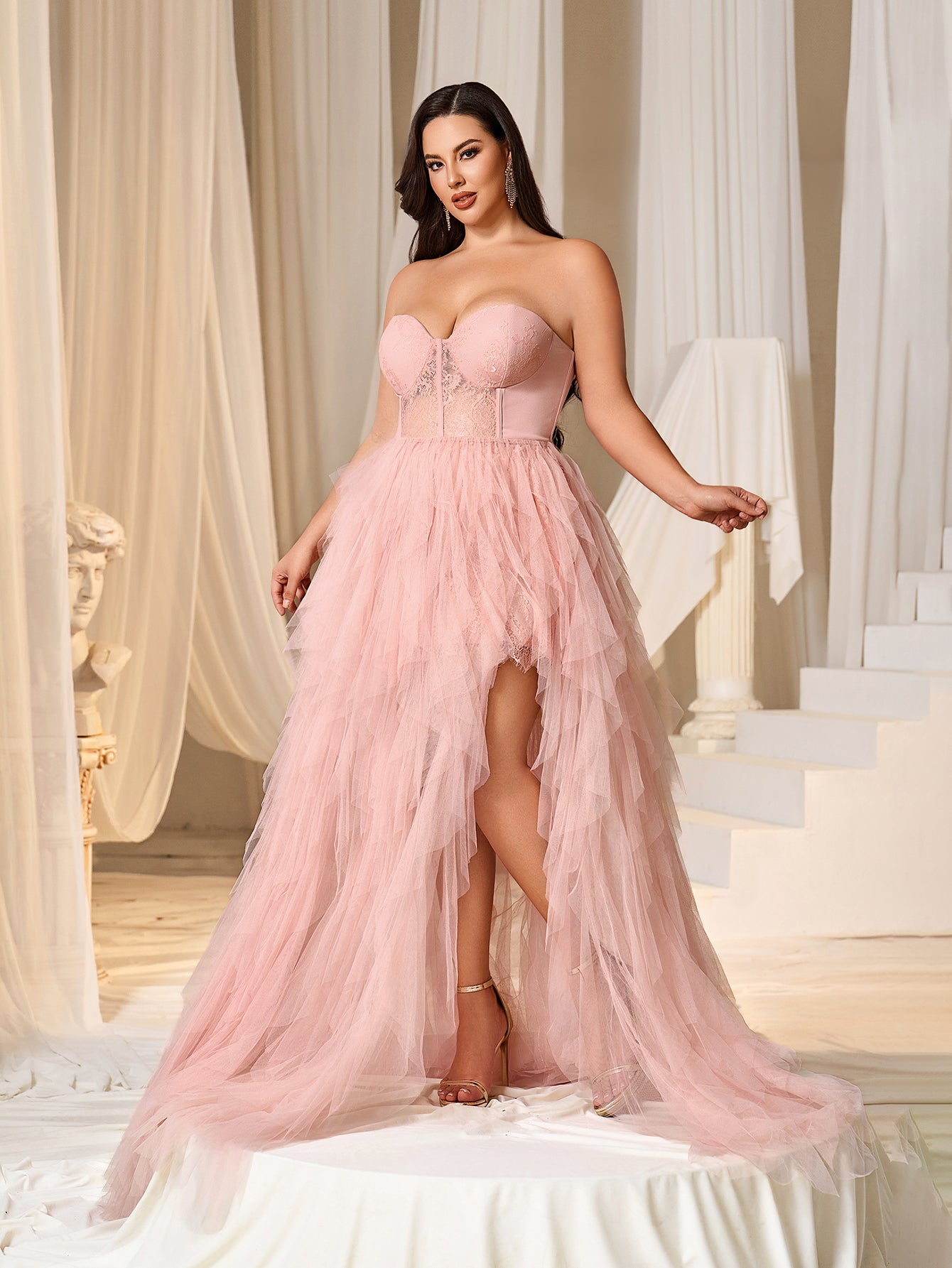pink layered mesh dress Joss Mesh Ruffle Maxi Dress