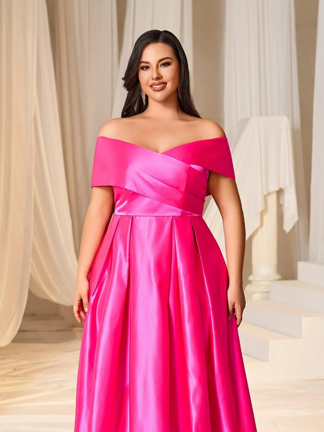 Plus Elegant Off Shoulder Satin A Line Prom Dress Curvepretty Plus Elegant Off Shoulder Satin A Line Prom Dress Curvepretty