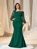 Plus Asymmetrical Neck Lantern Sleeves Formal Mermaid Dress