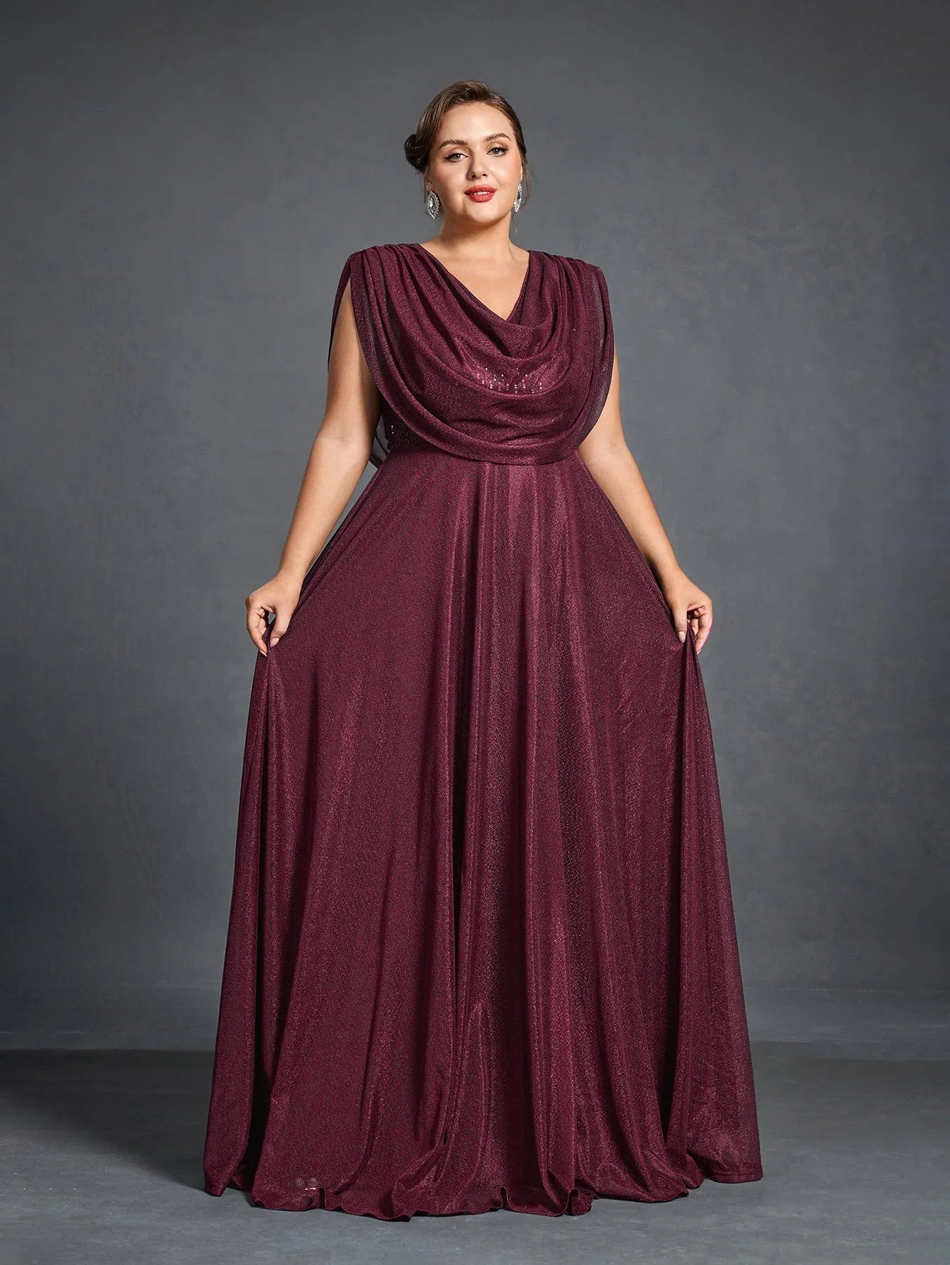 Plus Women's Cowl Neck Sleeveless A Line Formal Dress Curvepretty Plus Women's Cowl Neck Sleeveless A Line Formal Dress Curvepretty