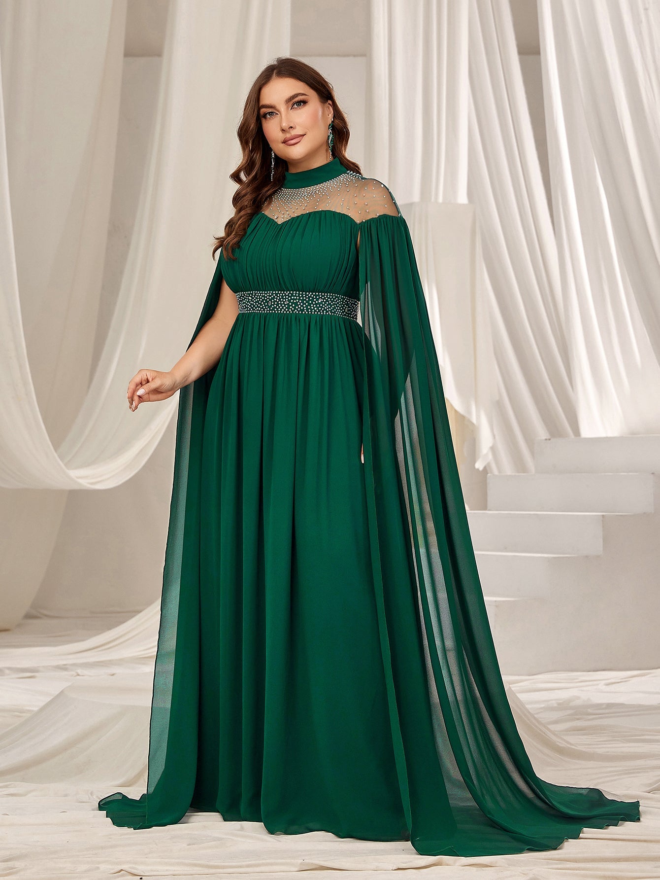 high neck chiffon dress High Neck Chiffon Wedding Dress with Long Sleeves Gabriella