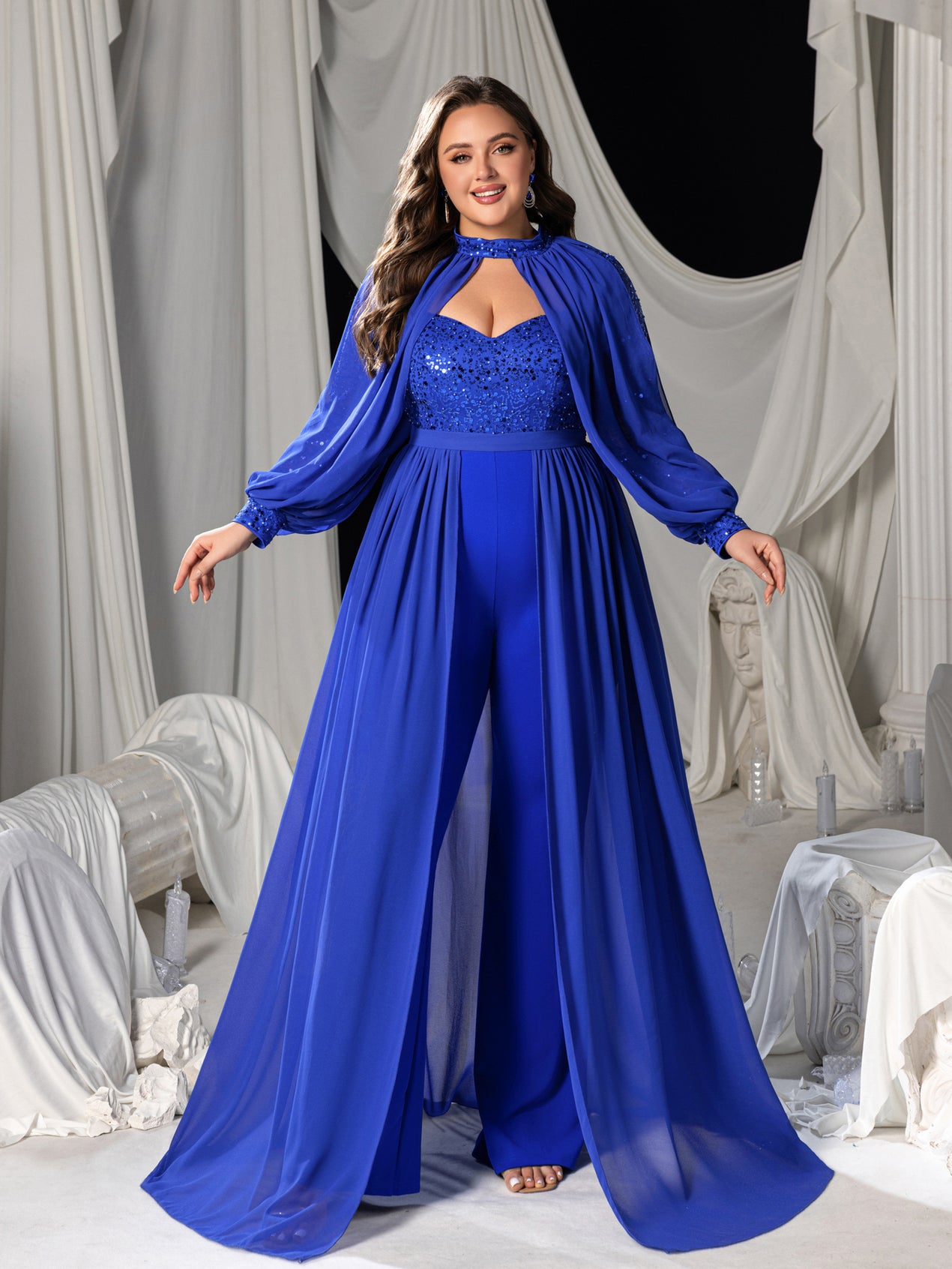 white christmas dresses Rhinestone Embellished Chiffon Ruffle Sleeve Mother of the Bride Dress main image 0