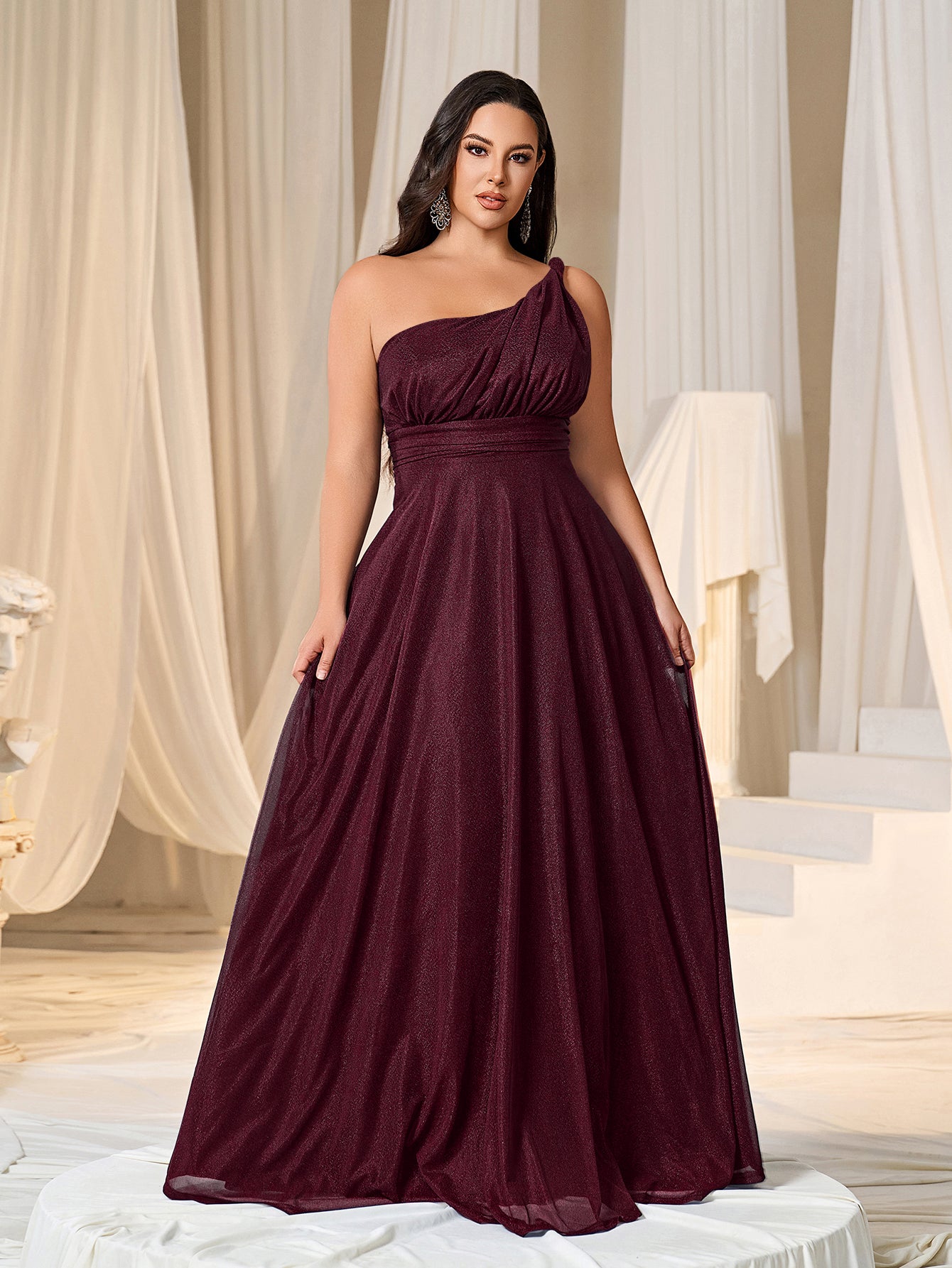 Plus One Shoulder Sleeveless Bridesmaid Dress Green / 3XL Plus One Shoulder Sleeveless Bridesmaid Dress Green / 3XL