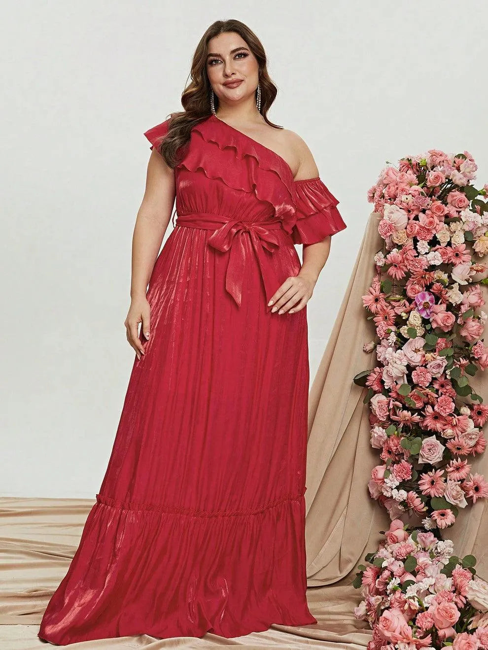 plus size one shoulder chiffon dress Plus Size Long One Shoulder Bridesmaid Dresses