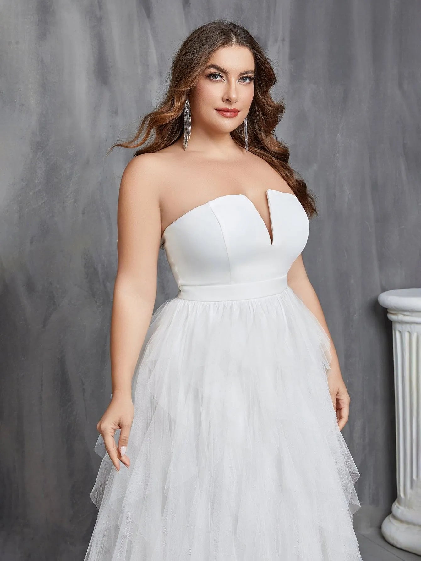 Plus Mesh Overlay Tube Wedding Dresses - Elonnashop