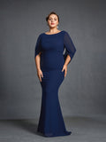 Plus Womens' Draped Back Mermaid Hem Chiffon Formal Dress