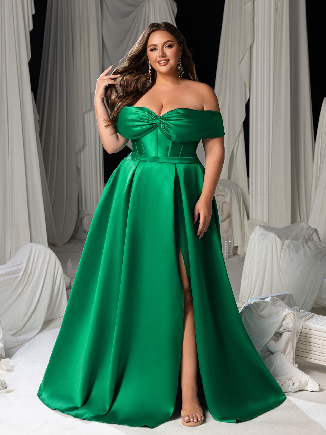 green dress curve Milah Tiered Collared Maxi Dress Curve KELLY-GREEN / 1X by Sugarlips