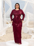 Plus Gorgeous Cut Out Waist Fringed Sequin Party Dress