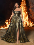 Plus Metallic Ruched Bodice Pleated Hem Formal Party Tube Dress