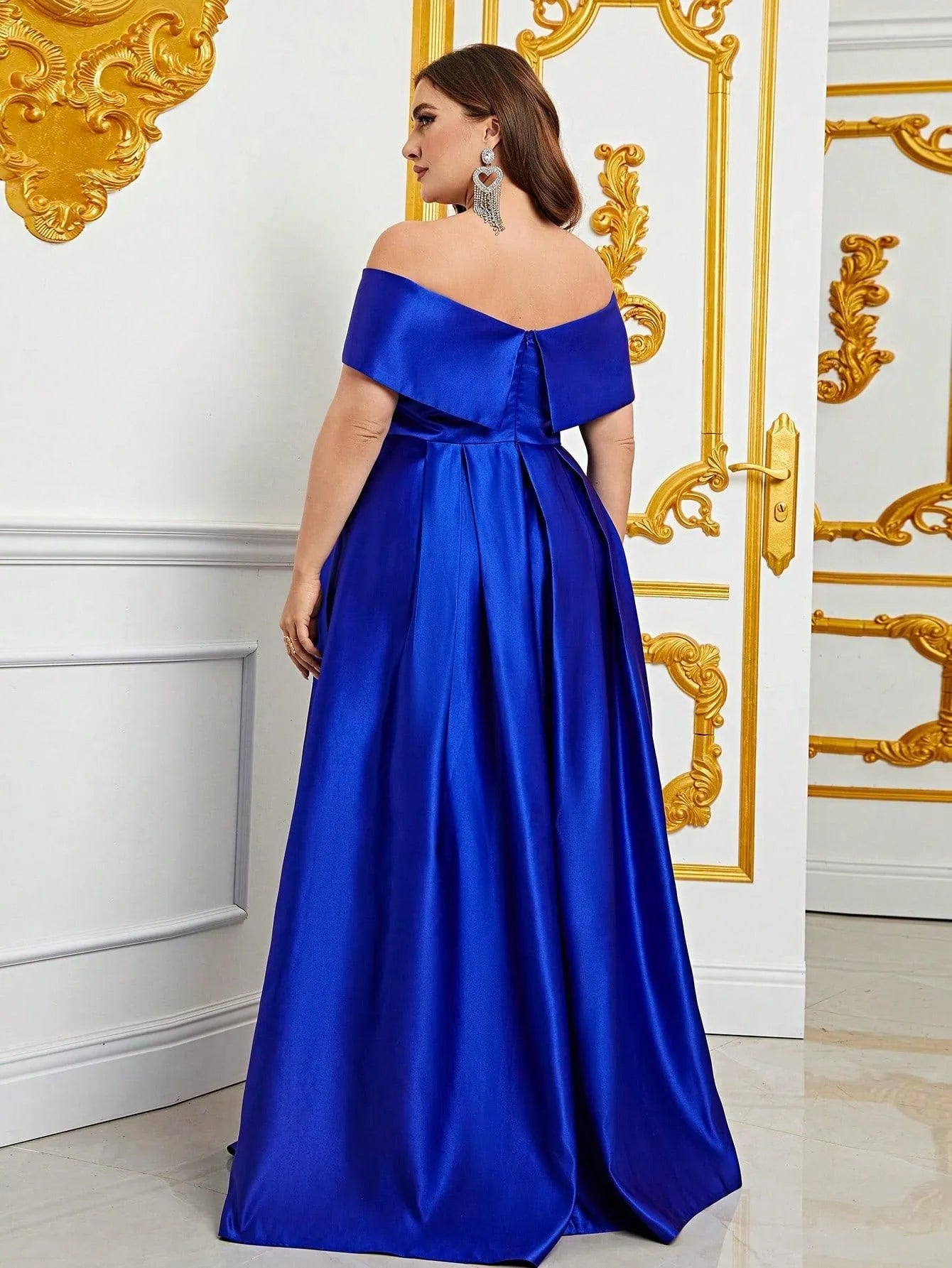 Plus Elegant Off Shoulder Satin A Line Prom Dress Hot Pink / 5XL Plus Elegant Off Shoulder Satin A Line Prom Dress Hot Pink / 5XL