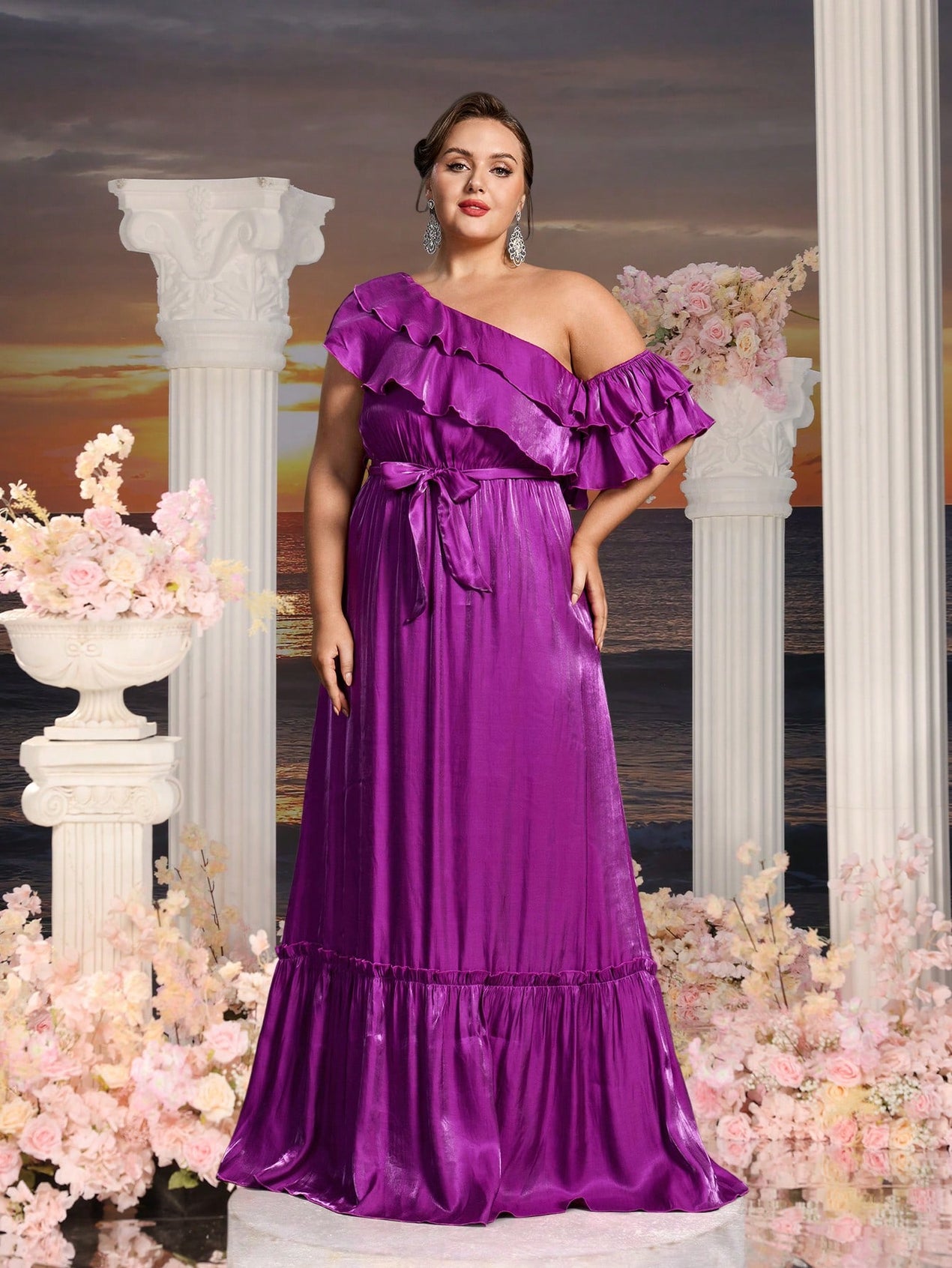 wine colored chiffon dress Sawyer Flowing V Neck Ruffles Slit Dresses, Burgundy Wing-Tip Condition:New with Tags 39 1/2inches Romantic Princess Style Wedding
